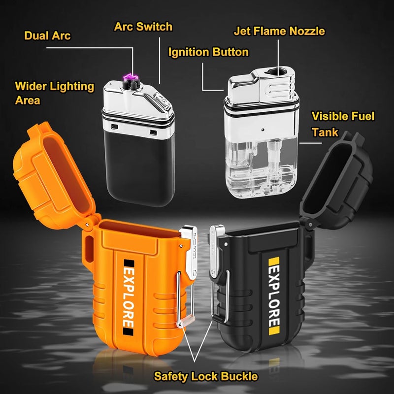 LCFUN 3 Pack Waterproof Lighter Windproof Torch Lighters Butane Refillable, Electric Dual Arc Lighters USB Rechargeable Flameless Plasma Lighter Camping Hiking Survival Tactical Gear Gadgets for Men - Image 3